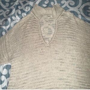 Cream and tan knitted sweater with a collar coverup